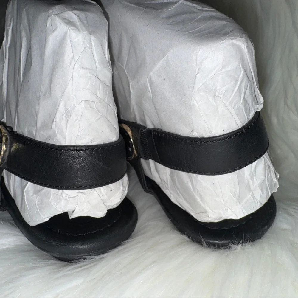 Tory Burch Veg Leather Black Minnie Travel Sandals Flats Womens Shoes 8M
